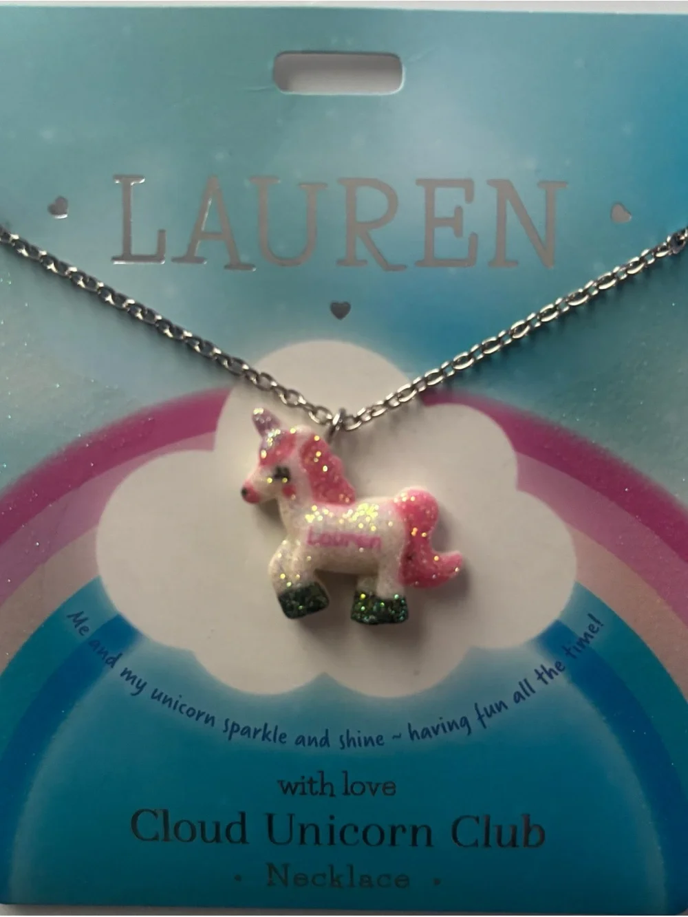 Cloud Unicorn Club Pink & White Glitter Unicorn Necklace